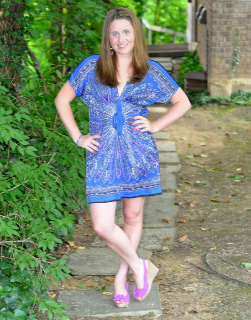 blue dress purple wedges