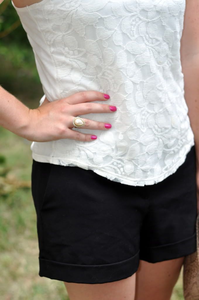 barbie nails and white lace tank