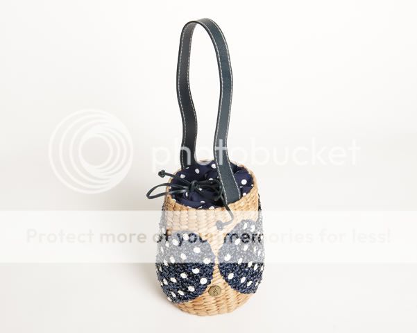 House of Anli Handmade Straw Tote Bag Navy Polka Dot