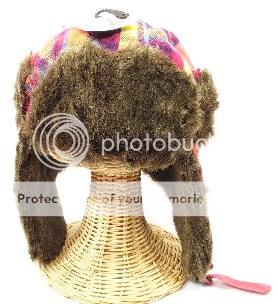 Celebrity Style Fashion faux fur NEON PLAID trapper earflap hat w 